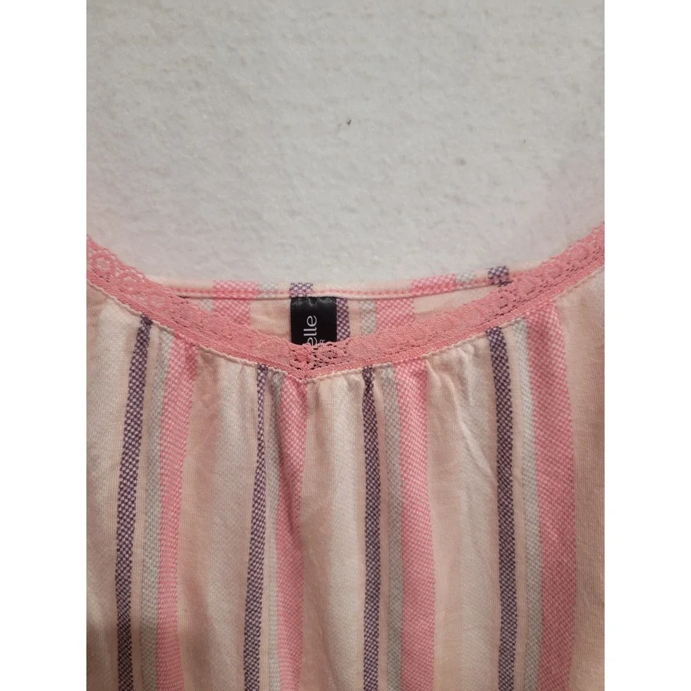 Ambrielle XXL Striped Chemise Nightgown Built-in Shelf Bra Lace Pink Purple Soft